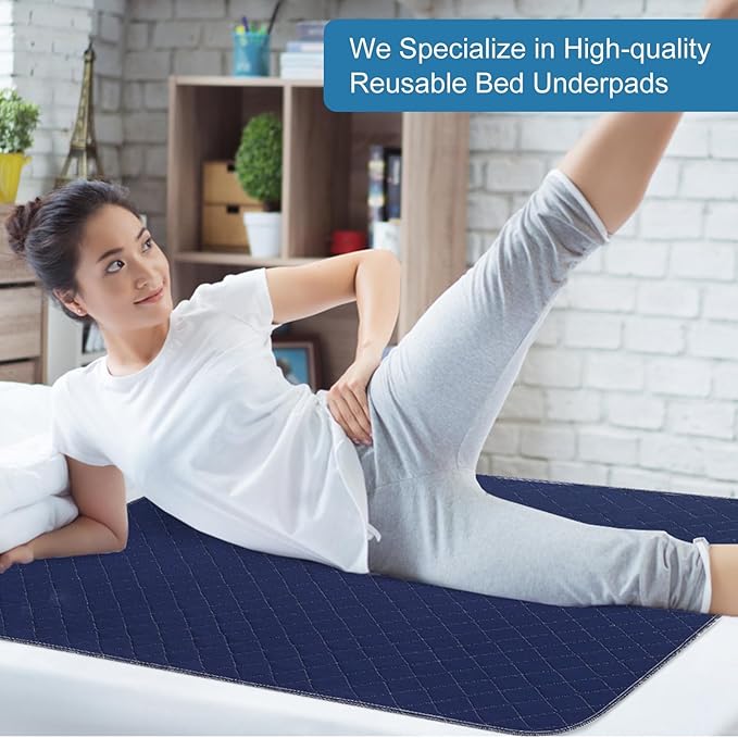 OUTCREATOR® Washable Bed Pads 34" x 36" (Pack of 4), Incontinence Mattress Protector, Anti-Slip Waterproof Underpads for Adults Kids Elderly Pets, Absorbency & Reusable Bedwetting Pads (Dark Blue)