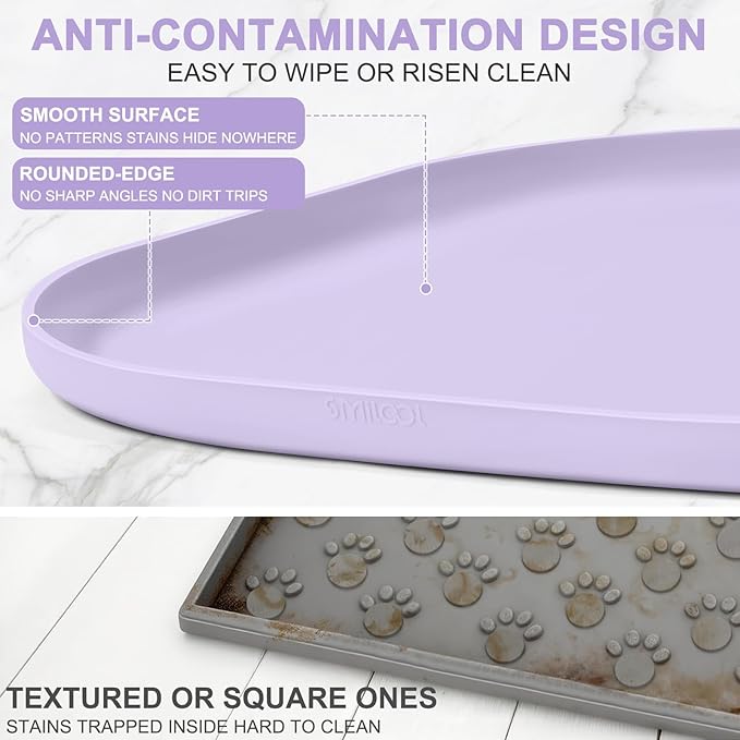 Silicone Pet Food Mat with Raised Edge for Food and Water Bowl, Dog Feeding Mats, Cat Food Trays for Floor Waterproof, Rubber Tray for Dogs and Cats, 19 x 12 x 0.7 Light Purple