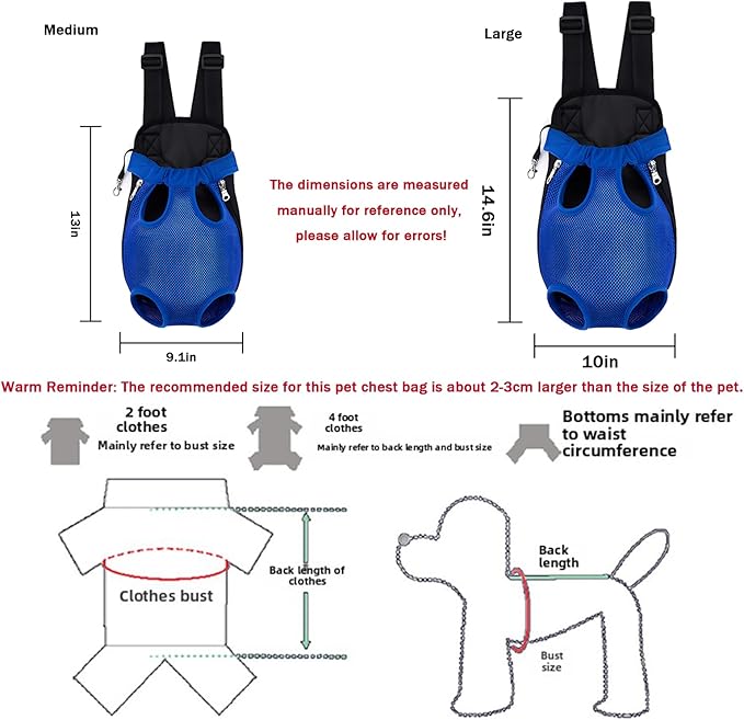 Pet Carrier Backpack, Adjustable Pet Front Carriers for Small Medium Dogs Cats 5-18 Lbs, Legs Out, Dog Cat Carrier Backpack for Hiking,Camping,Traveling,Cycling (Blue, Large（Fit:10-18lb）)