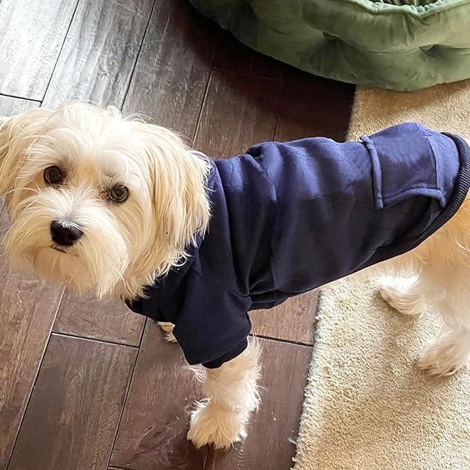 Jecikelon Winter Dog Hoodie Sweatshirts with Pockets Warm Dog Clothes for Small Dogs Chihuahua Coat Clothing Puppy Cat Custume (Navy, X-Large)