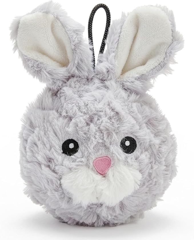 Pet Lou DOG'Z 4 Inch EZ Squeaky Rabbit Dog Plush Toy, Stuffing-Free Soft Plush, Durable Bouncy Squeaker Ball, Floats in Water, for Small & Medium Dogs