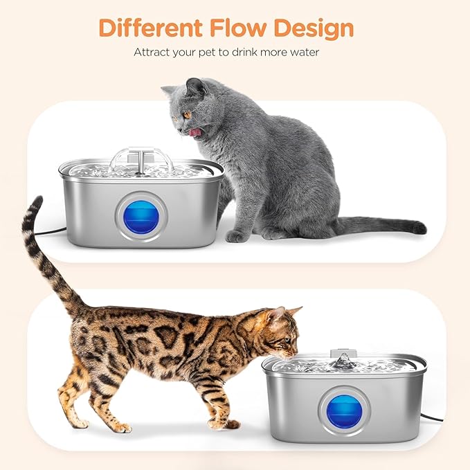 Cat Water Fountain Stainless Steel: 108oz/3.2L Cat Fountain for Drinking with Filter - Pet Water Fountains for Cats Inside - Automatic Cat Feeding & Watering Supplies - Water Level Window