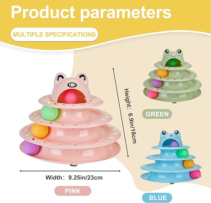 Gefryco Cat Toys 4-Tier Roller Track, Turntable Cat Tower Toy with Colorful Chase Balls, Multi-Level Interactive Cat Toys for Bored Indoor Adult Cats, Fun Puzzle Kitten Exercise Toys Self Play (Pink)