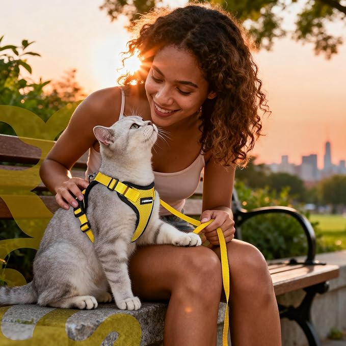 rabbitgoo Cat Harness and Leash for Walking, Escape Proof Soft Adjustable Vest Harnesses for Cats, Easy Control Breathable Reflective Strips Jacket, Yellow, XXS