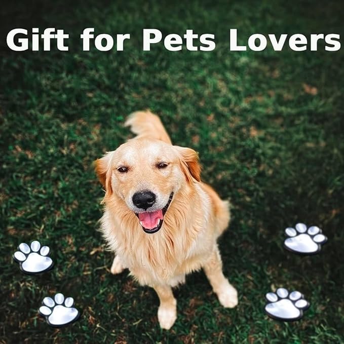 Paw Print Solar Lights - Outdoor Garden Decoration Waterproof, Cat Dog Animal Set (4), Pet Cemetery, Grave Memorial, Gifts for Pet Lovers (Cool White)