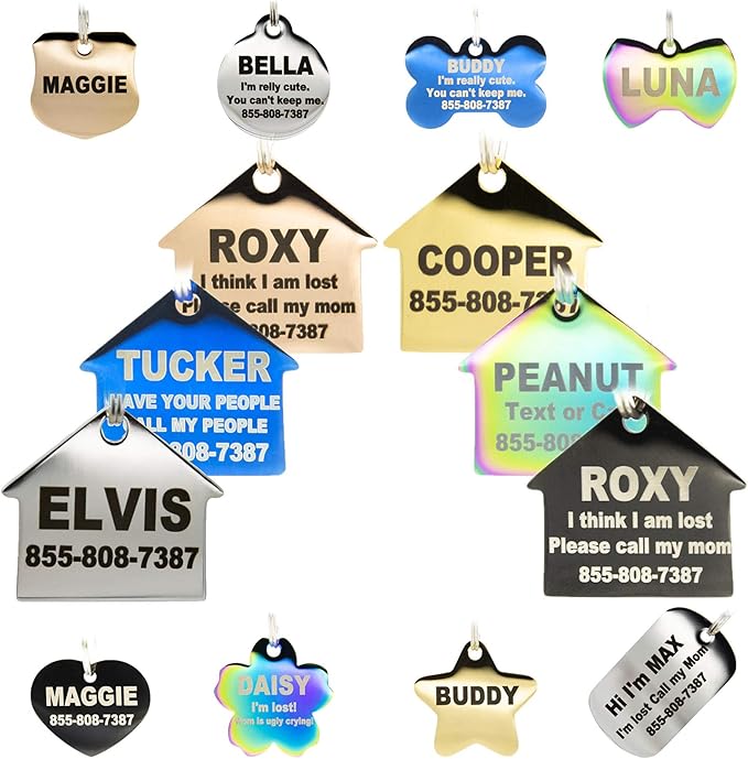 Engraved Dog Tags Personalized - Stainless Steel Engraved Dog Cat ID Tags Front & Back up to 8 Lines of Text Color Plating Gold, Rose Gold, Blue, Black, Nebula by PetANTastic