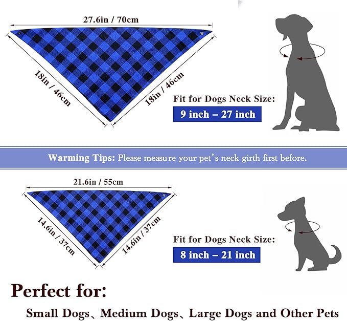 Birthday Plaid Dog Bandana with Button, Dual Layer Scarf Soft Cotton Triangle Bib Girls and Boys Kerchief Adjustable Accessories for Small Medium Large Extra Large Dog Puppy Pet Cat