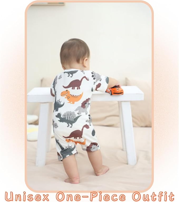 Unisex Summer Trendy 2-Pack Rompers Short Sleeve Zipped Bodysuit Infant Cotton Outfits