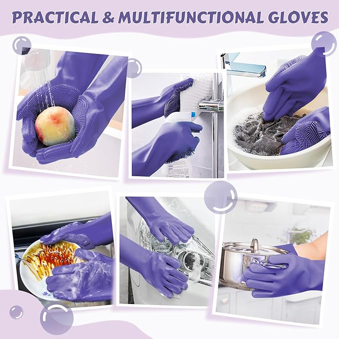 Pecute Pet Grooming Gloves, Large, Heat Resistant, Silicone Bathing and Massaging Gloves with High-Density Teeth and Enhanced Five Finger Design for Dogs and Cats, Purple