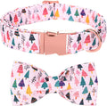 Christmas Dog Collar, Pink Christmas Tree Soft Comfortable Collars with Bow Adjustable Pet Collar with Premium Metal Buckle Dog Necklace for Medium Girl Dogs