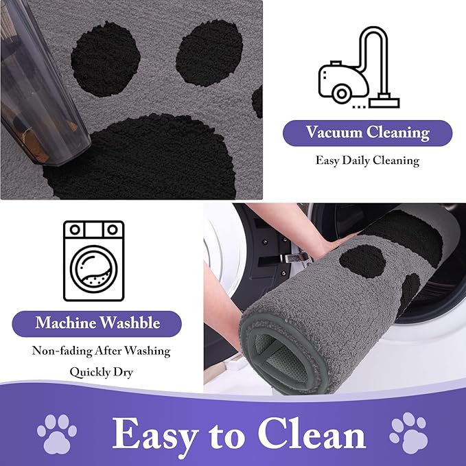 Buganda Dog Door Mat for Muddy Paws, Absorbent Dirt Trapper Non Slip Indoor Doormats, Washable Low-Profile Mat for Mud Dogs, Entryway Carpet for Inside Floor (30x20 Inches, Grey)