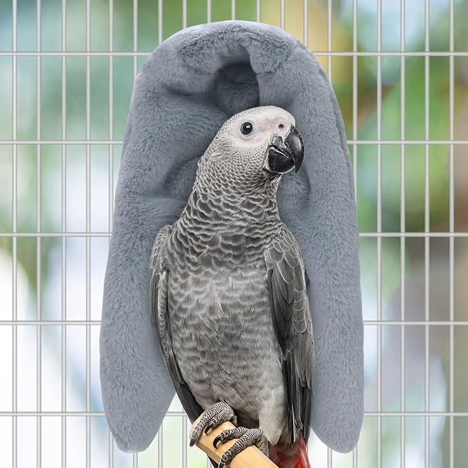 Cozy Bird Blanket Parrot Cage Snuggle Hut Warm Bird Nest House Bed Hanging Hammock for Parakeet Cockatiel Conure African Grey (Large, Grey)