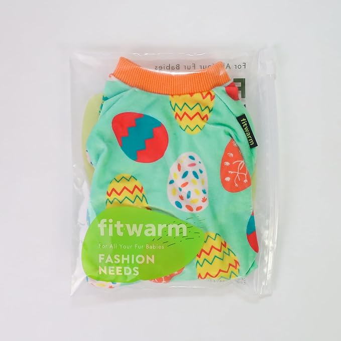 Fitwarm Easter Egg Dog Pajamas, Holiday Dog Clothes for Small Dogs Girl Boy, Pet Easter Outfit, Puppy Cat Onesie, Lightweight Velvet, Light Green, Orange, XS