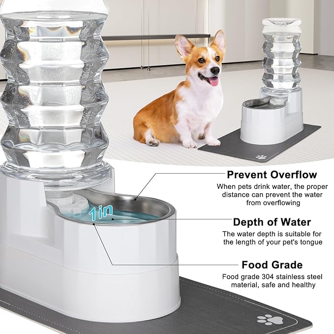 RIZZARI Automatic Pet Waterer, Gravity Stainless Steel Water Dispenser, 100% BPA-Free, Large Capacity Water Feeder for Cats and Small and Medium-Sized Dogs (8L, Bright White)
