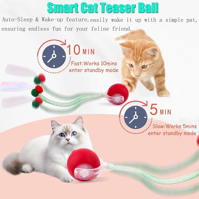 Speed 2.0 Tail Interactive Cat Toys for Indoor Cats, Chirping & Motion Activate Cat Toy, Smart Kitten Rolling Ball Moving Ball Toys, Rechargeable Dog Cat Bal l for Enrichment Exercise (New Yellow)