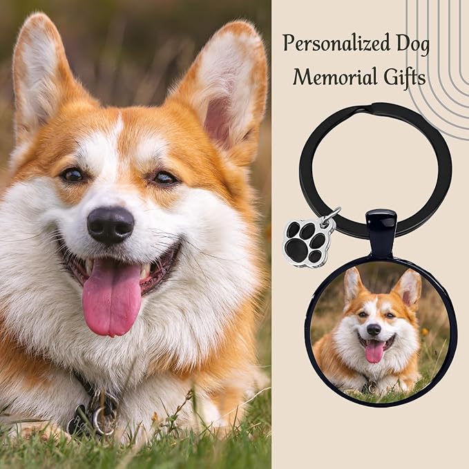 Custom Pet Photo Keychain Personalized Photo Pawprint Dog Tag Keychain Engraved Keyring Animal Pet Lover