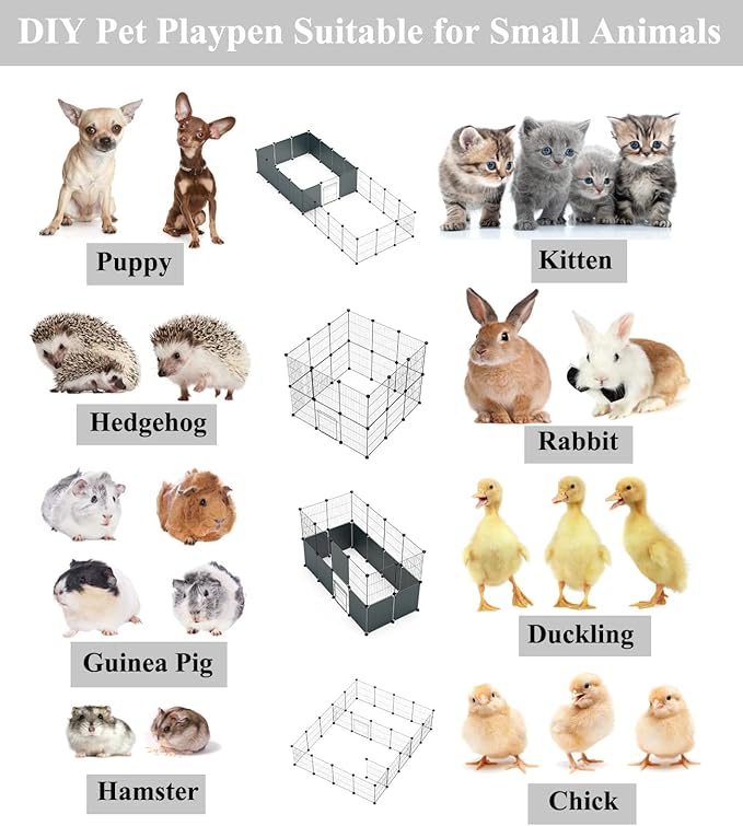 LANGXUN DIY Small Animal Playpen, Pet Playpen with Door and Waterproof Mat, Rabbit Guinea Pig Cages, Puppy Kitten Playpen | Indoor & Outdoor Portable Metal Wire Yard Fence, 12pcs Metal Pet Panels