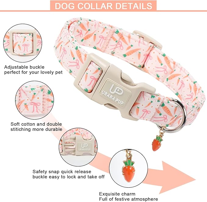Easter Day Dog Collar, UP URARA PUP Easter Bunny Adjustable Pet Collar with Quick Release, Colorful Rabbits Dog Collars for Small Medium Large Dogs