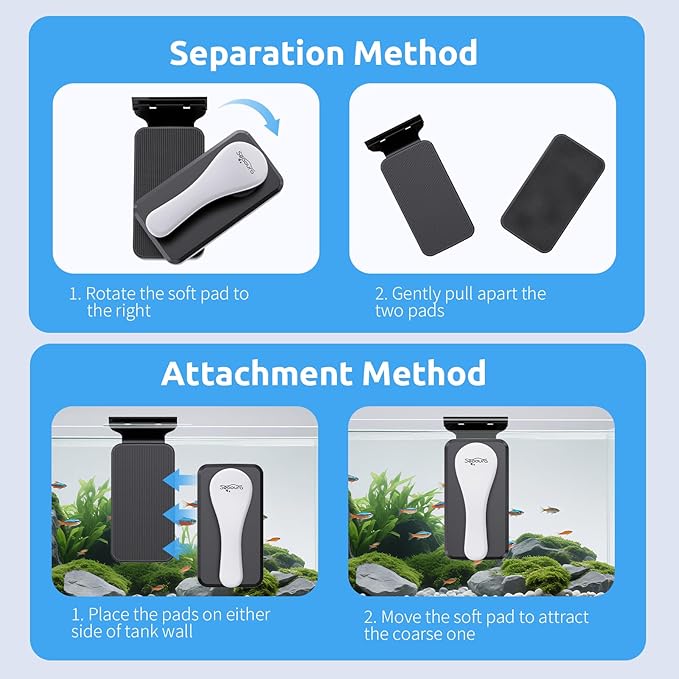 SEAOURA Magnetic Aquarium Glass Cleaner，Algae Scraper for Aquarium Fish Tank， Fish Tank Algae Clean Brush Dual-Sided Side Floating Aquarium Magnetic Brush (M)