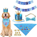 Happy Birthday Dog Party Supplies Kit - Dog Party Hat, Bandana, Bowtie & Happy Birthday Banner Decorations for Small Dogs, Puppy Birthday Outfit Accessories & Pet Birthday Party Decor (Blue 2)