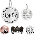 Ultra Joys Stainless Steel Pet ID Tags - Personalized Front and Back Engraving, Round Tag Vine Design, Silver Small