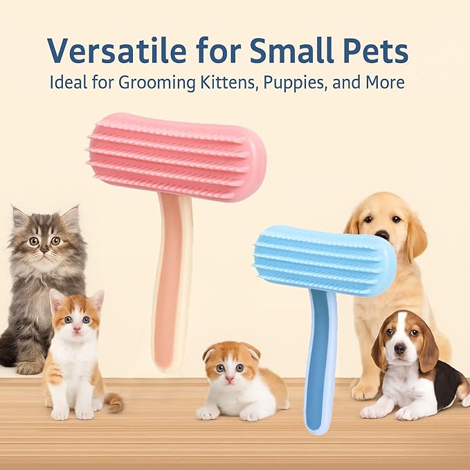 2 Pack Bunny and Chinchilla Grooming Brush – Soft Silicone De-Shedding Bath & Massage Comb for Rabbits, Guinea Pigs, Small Pets, Cats, Dogs, Kittens & Puppies