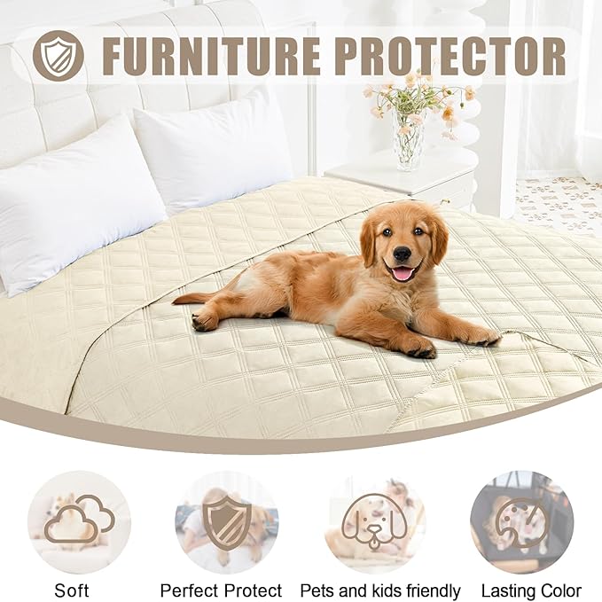 Smiry Waterproof Dog Bed Cover Blanket 30x53, Soft Reversible Pet Blanket, Washable Leakproof Cats Dogs Couch Cover for Sofa, Couch, Furniture, Beige/Beige
