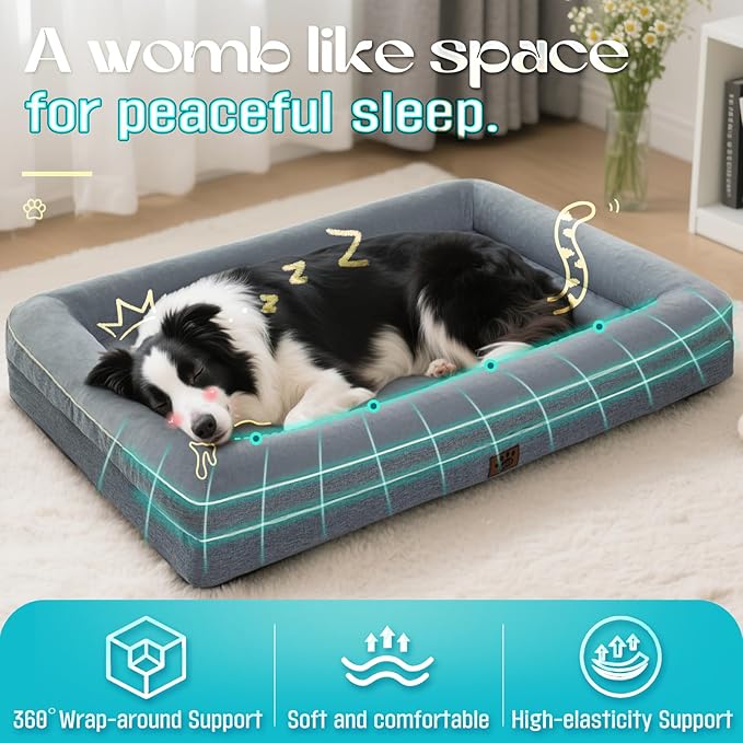 Waterproof Memory Foam Dog Beds for Extra Large Dogs Non-Slip Orthopedic Dog Beds Washable Couch Pet Bed with Removable Cover (Grey, X-Large)
