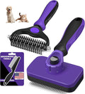 3PCS Self Cleaning Slicker Brush & Pet Grooming Rake & Flea Comb for Dogs,Cats and Horses | Double-Sided Dematting Comb & Skin Friendly Deshedding Grooming Tool | Premium Pet Supplies (Purple Black)