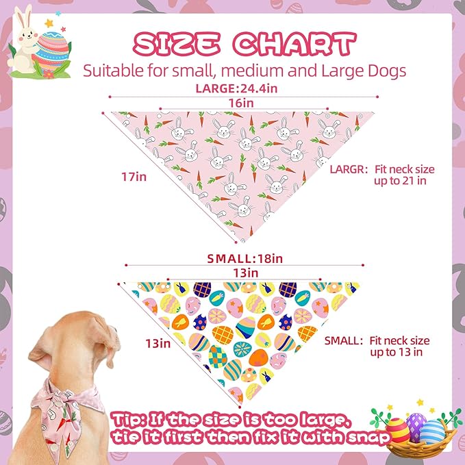 PAWCHIE Easter Dog Bandanas 4 Pack, Reversible Dog Party Triangle Scarf Bibs, Pet Holiday Costume with Adjustable Snaps, Multiple Christmas-Themed Patterns for Medium Dogs Puppy,Cats Pets,S