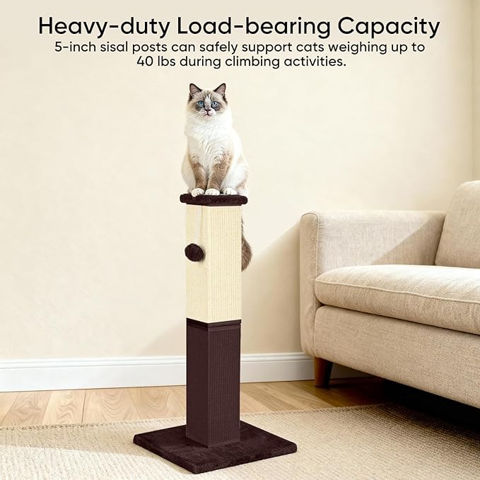 Cat Scratching Post, 32 Inch Cat Scratching Post for Large Cats, Cat Scratcher with Nature Sisal, Cat Scratch Post for Indoor Large Cats and Kitten, Brown