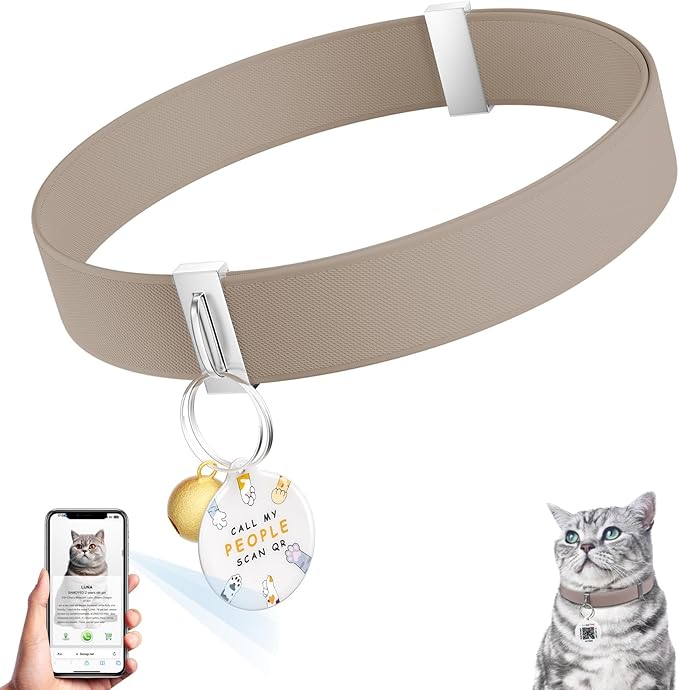Stretch Elastic Cat Collar with Bell - Adjustable Non Breakaway Lightweight Kitten Collar for Cats - Quick Release Pet Supplies and Gifts (Brown)