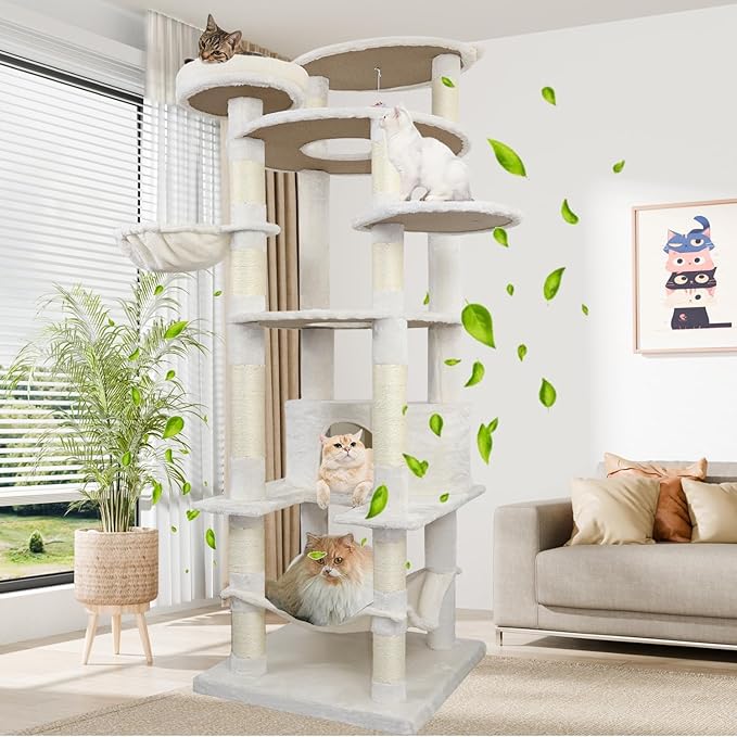 78.8" Large Cat Tree Tower for Indoor Kitties, Multi-Level Furniture Activity Center for Tall Cat Condo with Cozy Perches,Sisal Scratching Posts,Hammock and Basket