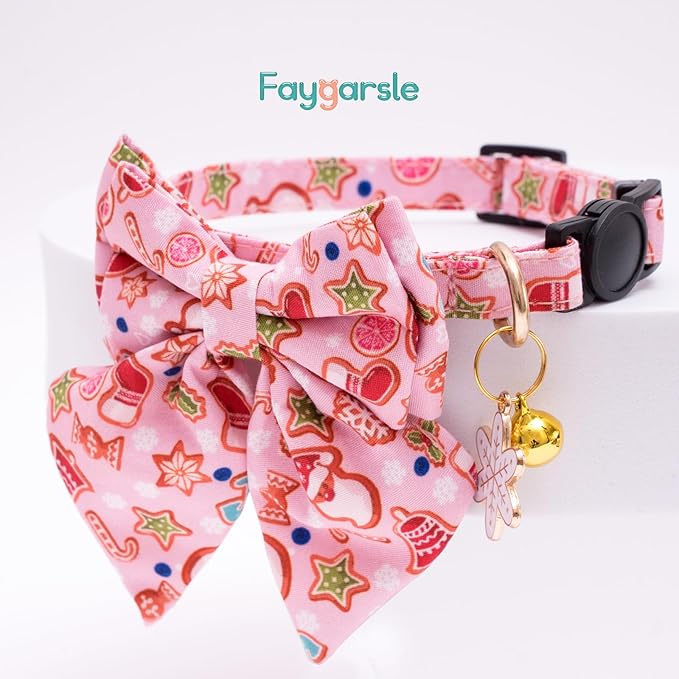 Faygarsle 2 Pack Christmas Cat Collar with Bow Tie - Breakaway Pink & Green Winter Collar for Boy & Girl Cats