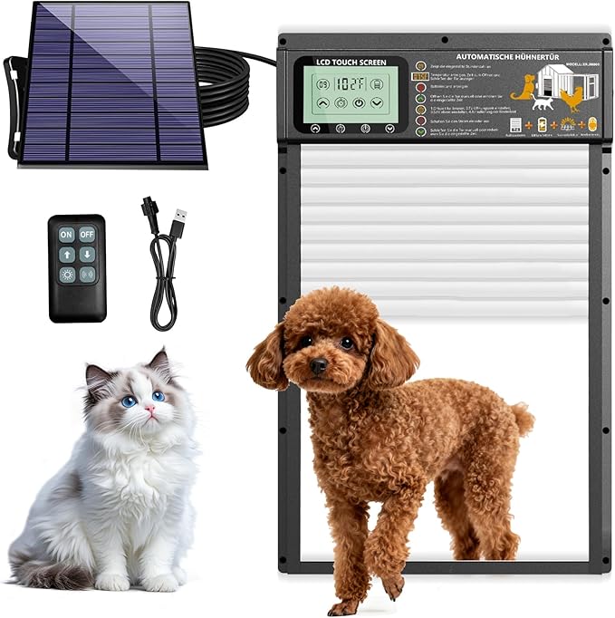 Large Size Automatic Dog Door Cat Door Solar - Powered Doggy Door Opener, Timer Modes for Safe and Convenient Dog/Cat Keeping with Radar Mode, Remote Control, Inner Door Dimensions 10" L×13.4" H