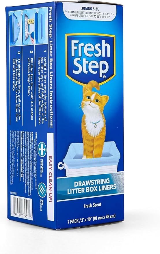 Fresh Step Jumbo Drawstring Cat Litter Box Liners, Scented Heavy Duty Kitty Litter Bags for X-Large Oval or Rectangle Pans, Helps Contain Mess for Easy Lift Out Cleanup, 36 x 19 in, 7 Count - 2 Pack