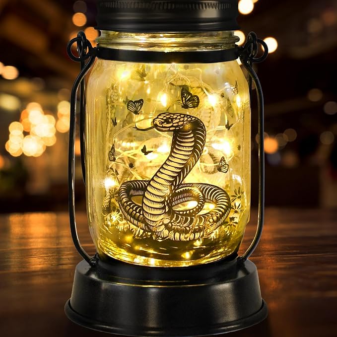 Snake Gifts for Women/Men Snake Solar Lanterns Mom Birthday King Cobra Snakes Animal Lovers Lantern Animal Memorial Lights Solar Garden Decoration for Yard, Patio,Backyard,Porch Torches, Home Decor