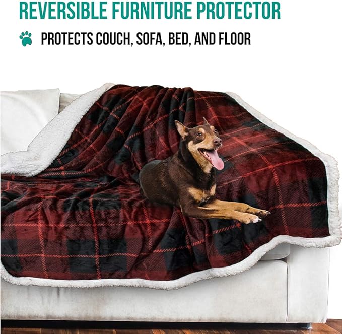 PetAmi Dog Blanket for Bed, XL Pet Blanket Large Dogs, Fleece Furniture Couch Cover Protector Sofa Car Crate Kennel, Soft Sherpa Cat Throw Plush Reversible Washable, Twin 60x80 Plaid Red