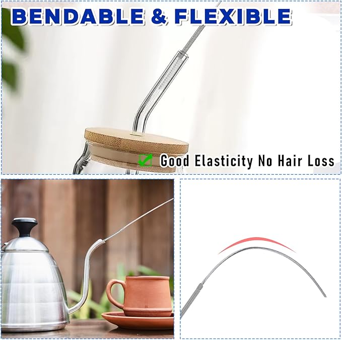 2 Pcs Long Tube Cleaner Brush, Extra Long Pipe Tube Cleaner Flexible Longs Drain Brush Bristles Drain Cleaning Brushes 55 Inch Nylon Spring Aquarium Filter Brushes for Home Kitchen Automotive