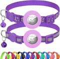 Joytale AirTag Cat Collar 2 Pack with Breakaway Safety Buckle, Reflective Cats Collar with AirTag Holder, Adjustable 7.5-12.5 Inch, Anti-Fraying Lightweight for Girl Boy Kitten, Purple
