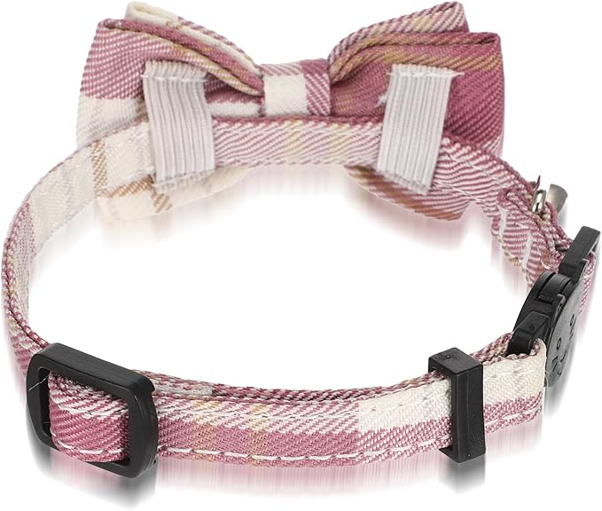 Cat Girl Collar Breakaway Bowtie - Safety Adjustable Cat Collars for Girl Cats with Bell - 7-11 Inches Length Christmas Cats Bow Tie Collar Pink
