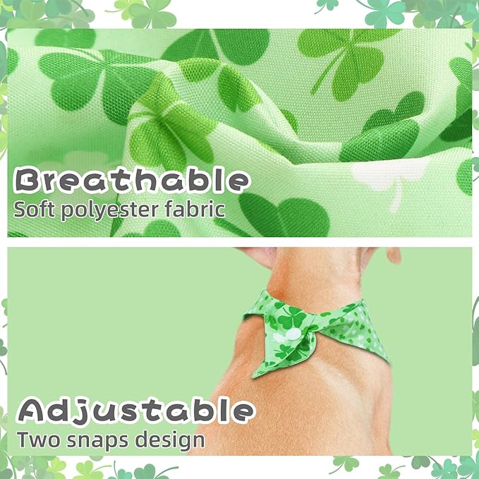 PAWCHIE St. Patrick's Day Dog Bandanas 4 Pack,Reversible Dog Party Triangle Scarf Bibs,Pet Holiday Costume with Adjustable Snaps,Multiple Patterns for Small Dogs Puppy,Cats Pets,Green S