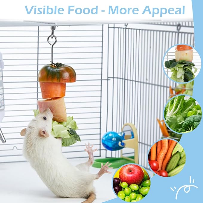 2Pcs Rat Enrichment Toys, 304 Stainless Steel Rat Foraging Toy for Fruit Vegetable Holder, Fancy Mice Cage Accessories Puzzle Toy, Hanging Rodent Toys Slow Feeder, Bird Foraging for Parakeet