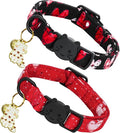 Valentine Cat Collar-2 Pack Collars Red and Black Heart Print Breakaway with Kitten and Bell Pendant Safety Buckle Adjustable Pet Collar for Cats Gift for Cats and Small Pets