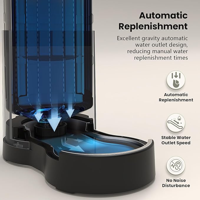 CZPET 2.5 Gallon Dog Water Bowl Dispenser, Automatic Dog and Cat Water Dispenser with Stainless Steel Bowl, Gravity Waterer, Large Capacity, and Quiet Drinking Area for Pets (9.5L,Black)