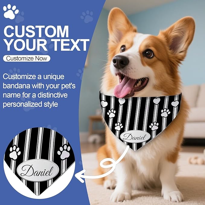 Personalized Dog Bandana Custom Name & Design, Premium Custom Dog Bandana for Small Medium Large Dogs, Soft Fabric Pet Scarf Personalized Pet Accessories Gift (Premium Elegant, X-Large)