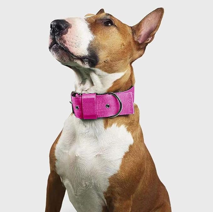 Heavy Duty Tactical Dog Collar - 1.5" Width Military Durable Thick Nylon with Adjustable Metal D Ring & Buckle Working Training K9 Collar for Medium Large Dogs (XL(23"-26"), Hot Pink)