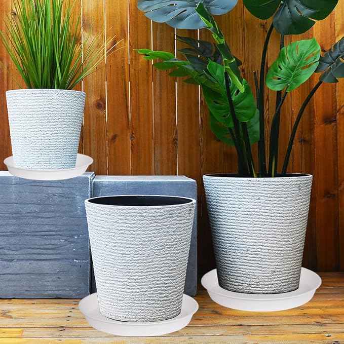 4 Pack of 17 inch Plant Saucer, 2.3" Depth Tray, Large Deep Garden Plastic Flower Planter Plant Trays for Indoors Outdoor Bath Bath (17", Creamy White)