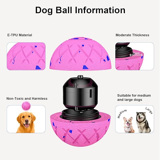 Interactive Dog Ball, Automatic Moving, Bouncing and Rotating, Silent Foam Material, IP54 Waterproof Rating, Smart Active Rolling, Stimulation Toys for Medium and to Keep Them Busy (Pink)