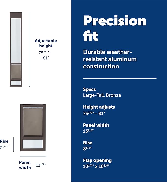 PetSafe Sliding Glass Pet Door - No-Cut DIY Install Doggy Door for Renters - Aluminum Frame - Adjustable Height 75 7/8" to 80 11/16" - Ideal for Large Dogs Up to 130 lb - Bronze